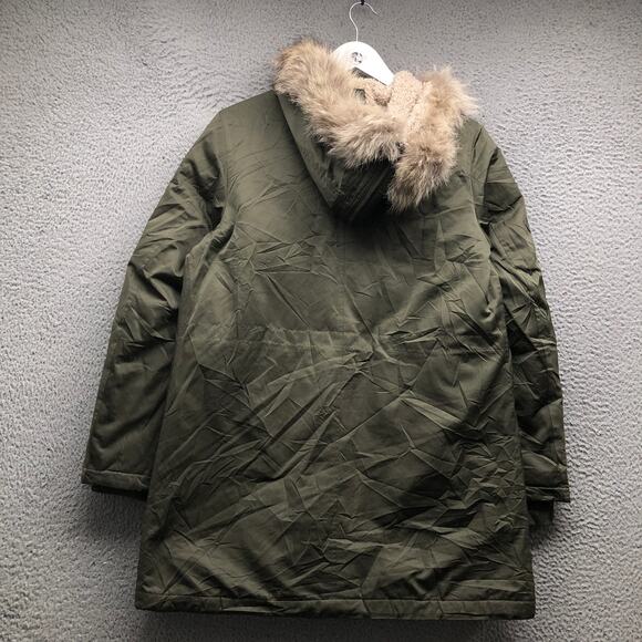 Theory Puffer Down Parka Military Coat Mens Medium Full Zip Coyote Fur Trim Hood - Picture 5 of 12